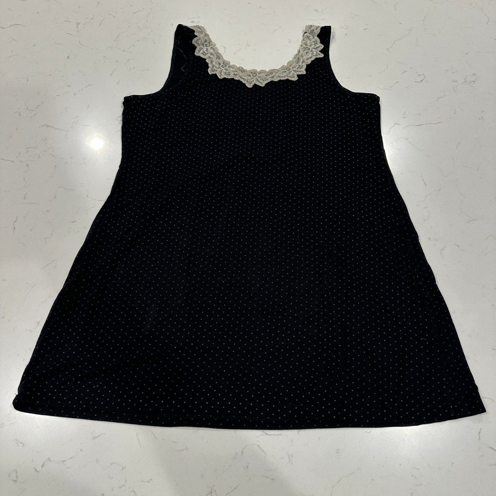Soma Intimates Black Polka Dot Lace Trim Babydoll Chemise Nightgown Small Y2K